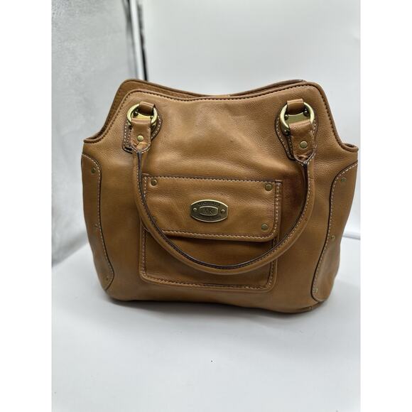 Vintage Michael Kors Tan Leather Brass Handbag Rare Find Large Tote Y2K 90s - Picture 1 of 6